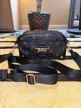 Juicy Couture Black Monogram Crossbody Camera Bag